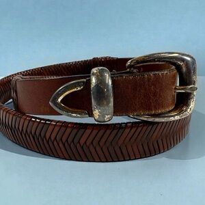 Men Genuine Brown Leather BACHRACH Braided Woven Belt Dressy Buckle Preppy Sz 34